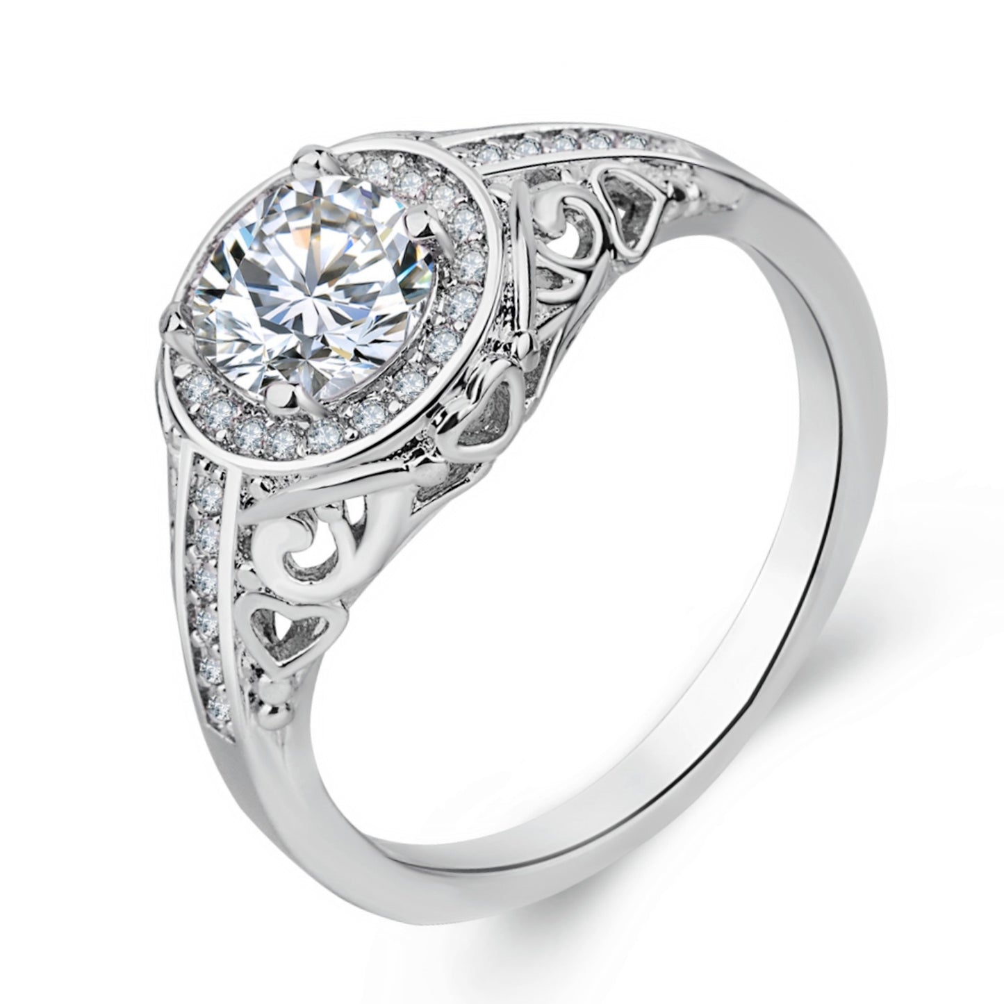 Love Texture White Gold Plated Women's Ring Zircon Full Diamond