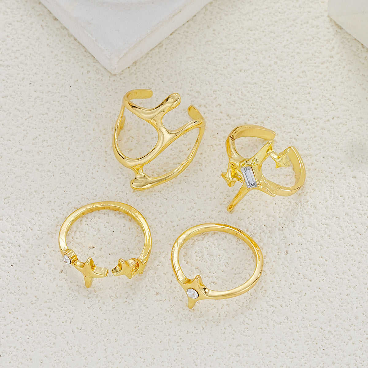Geometric Metal Lava Line Four-piece Ring Set