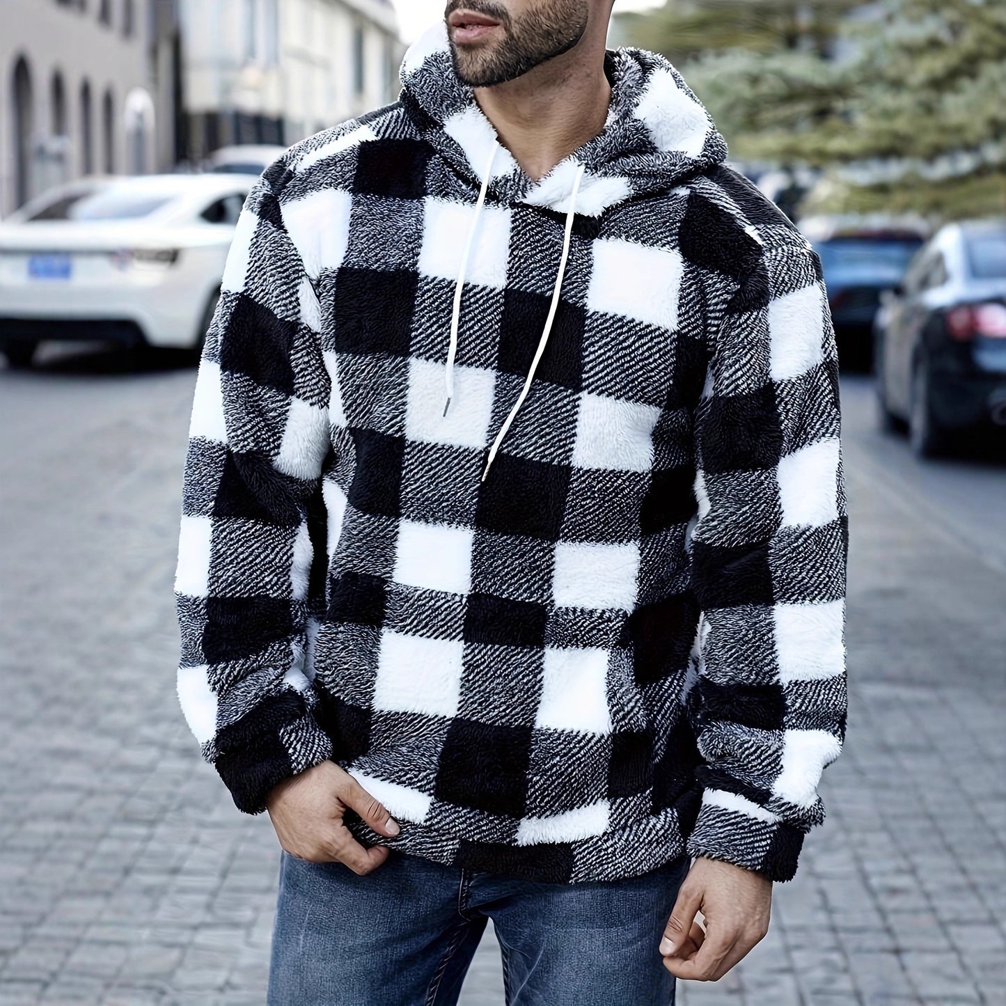 European And American Autumn And Winter Plaid Pattern Imitation Fur Men's Break