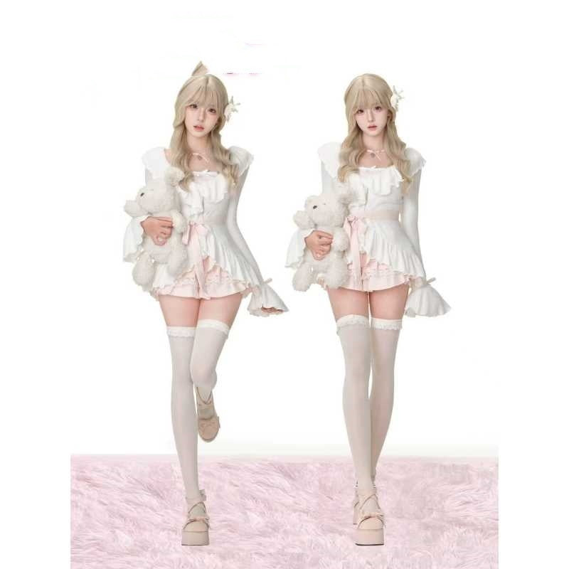 Coat Bow Suspenders Top Lace Skirt Three-piece Set