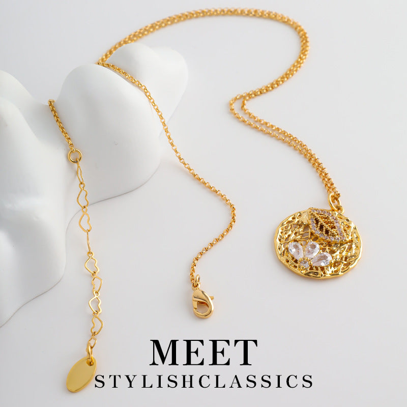 RETRO Geometric Diamond-studded Necklace Women's All-match High-grade Light Luxury Personalized Pendant