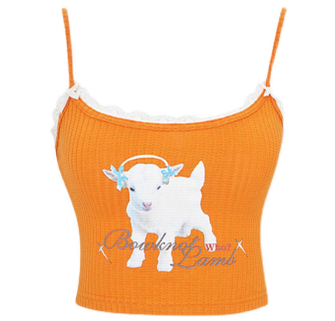 Summer Dopamine Cartoon Letters Printed Camisole