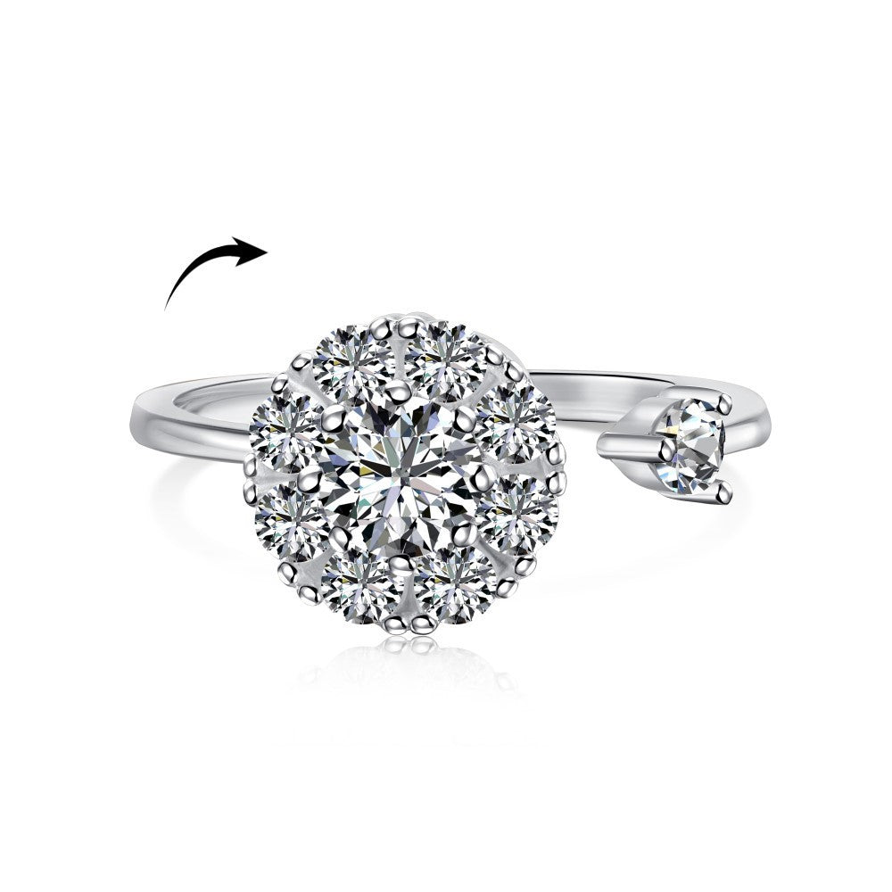 S925 Sterling Silver Flowers Diamond Decompression Rotatable Fashion Ring