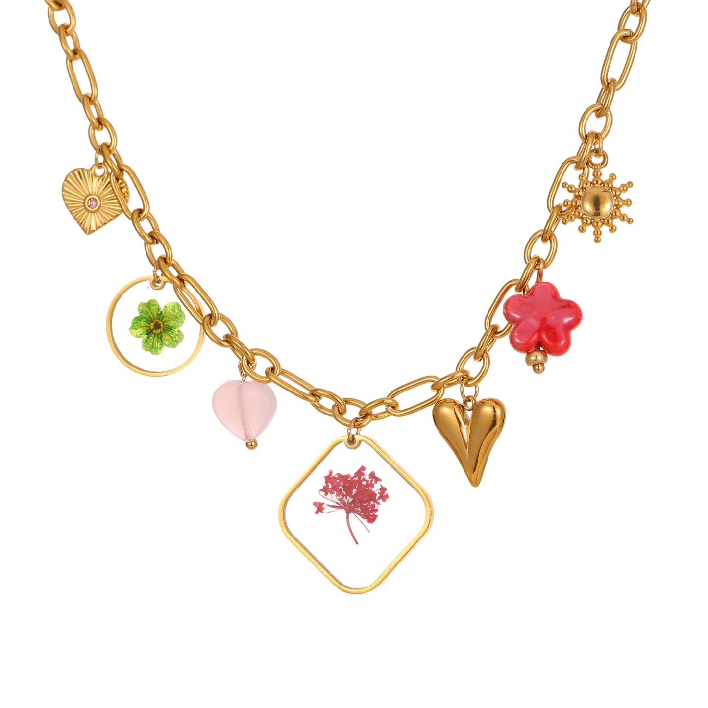 European And American Fashion Epoxy Flower Pendant Stainless Steel Necklace