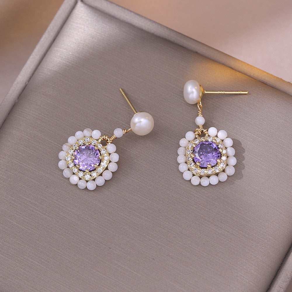 Elegant Daily French Style Purple Earrings