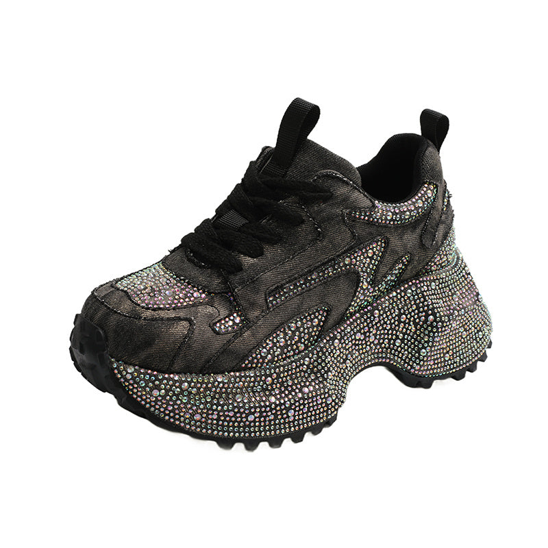 Glitter Diamond Purple Platform Sneakers Women Luxury Suede Casual Running Shoes Fashion Bling Cushion Dad Shoes