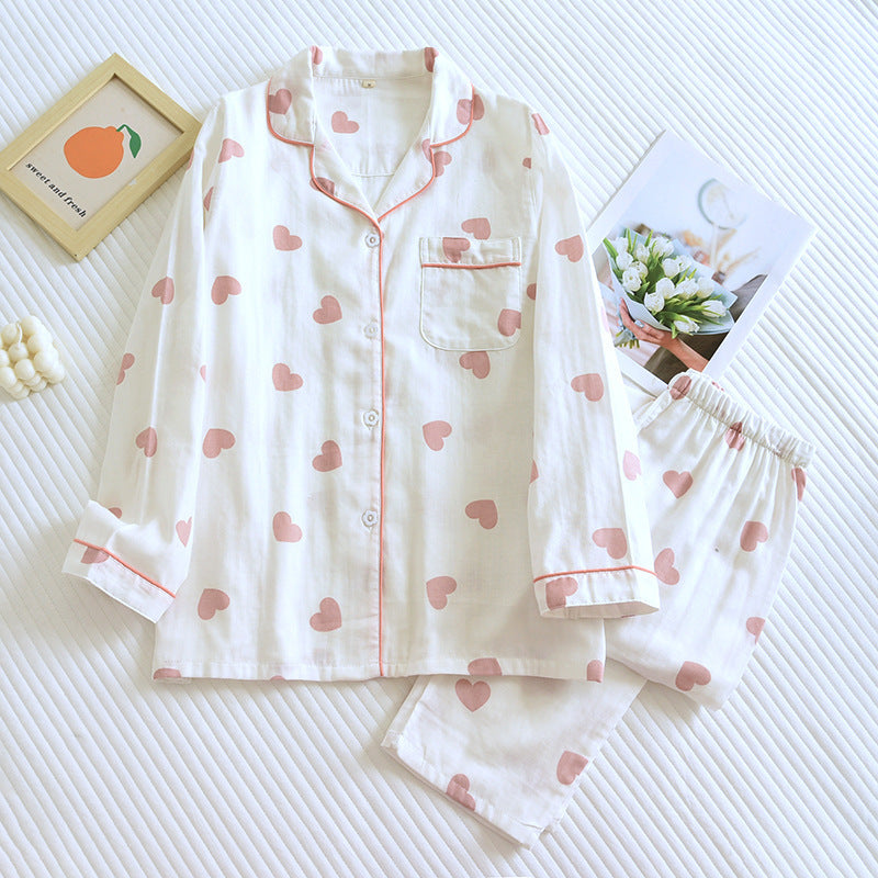 Cotton Gauze Pajamas Ladies' Homewear Long Sleeve Trousers Suit