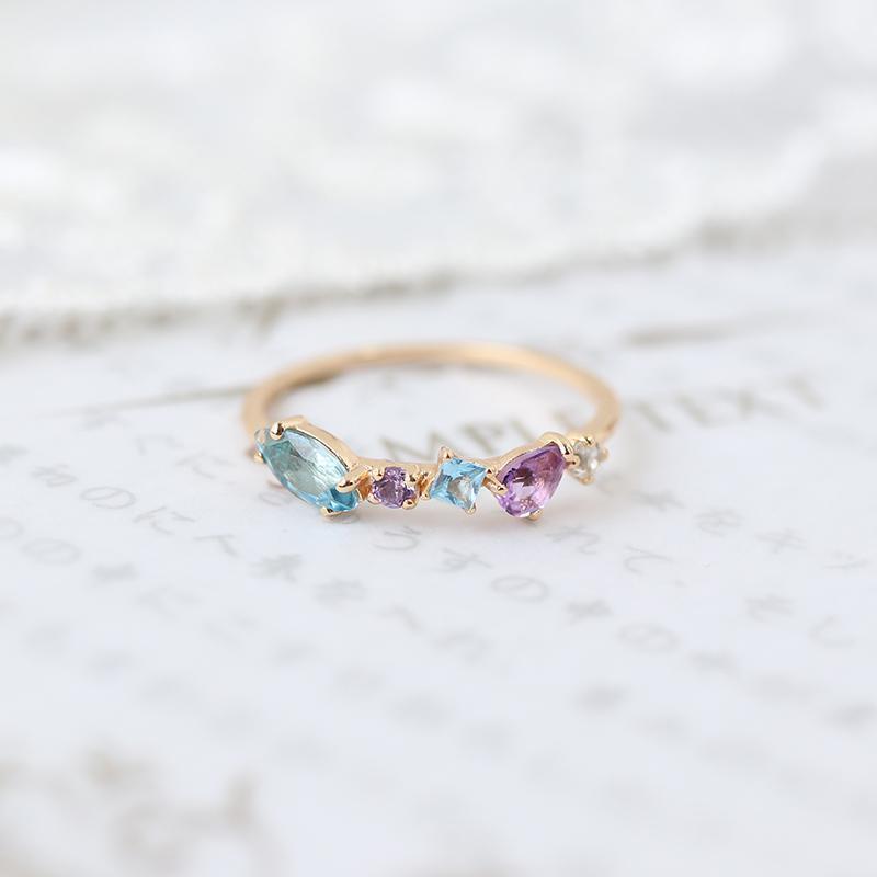 Gold-plated Inlaid Topaz Whiteamethyst Ring Geometric Retro Affordable Luxury
