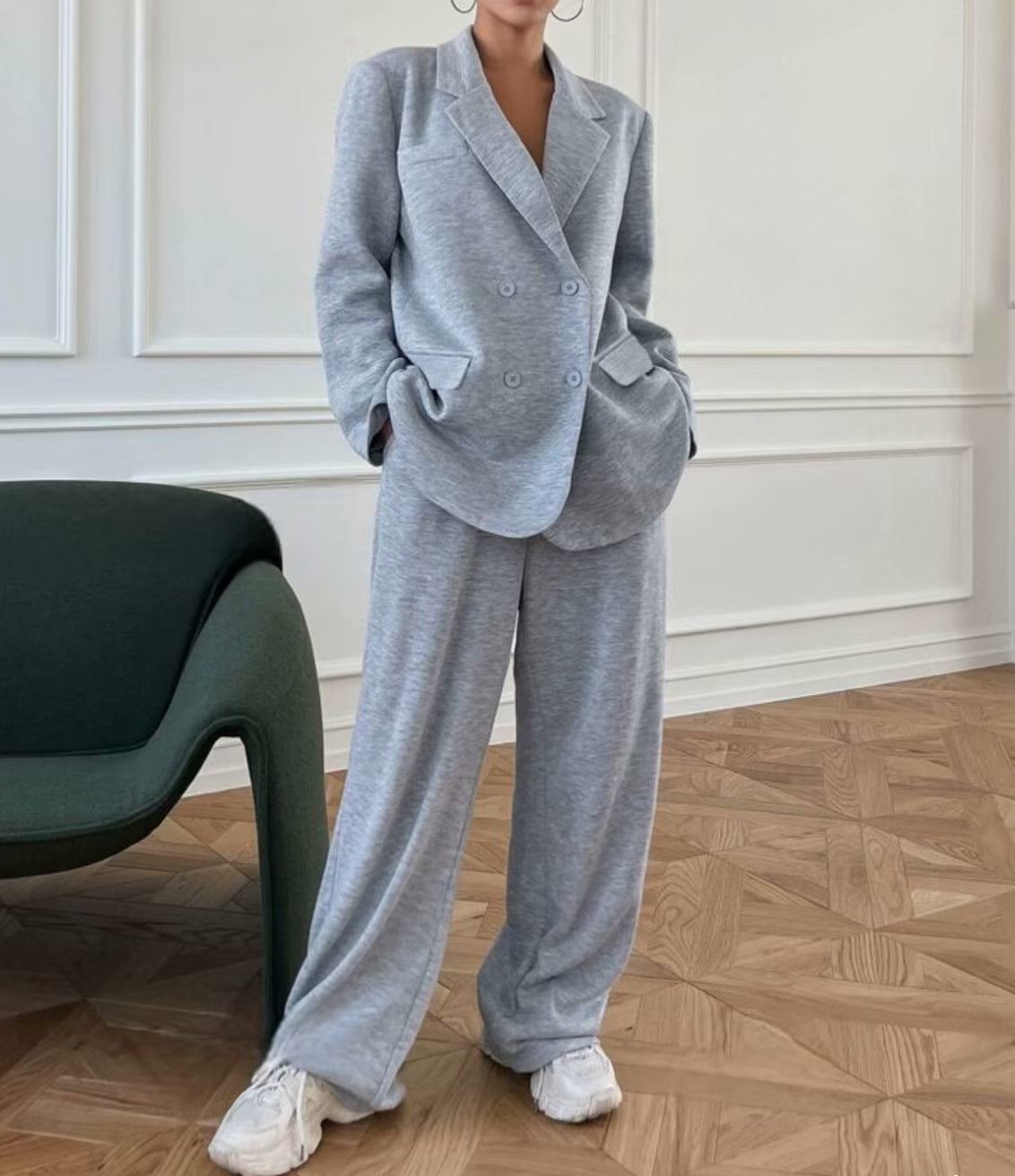Women's Solid Color Loose Fit Lapel Cardigan Suit Casual
