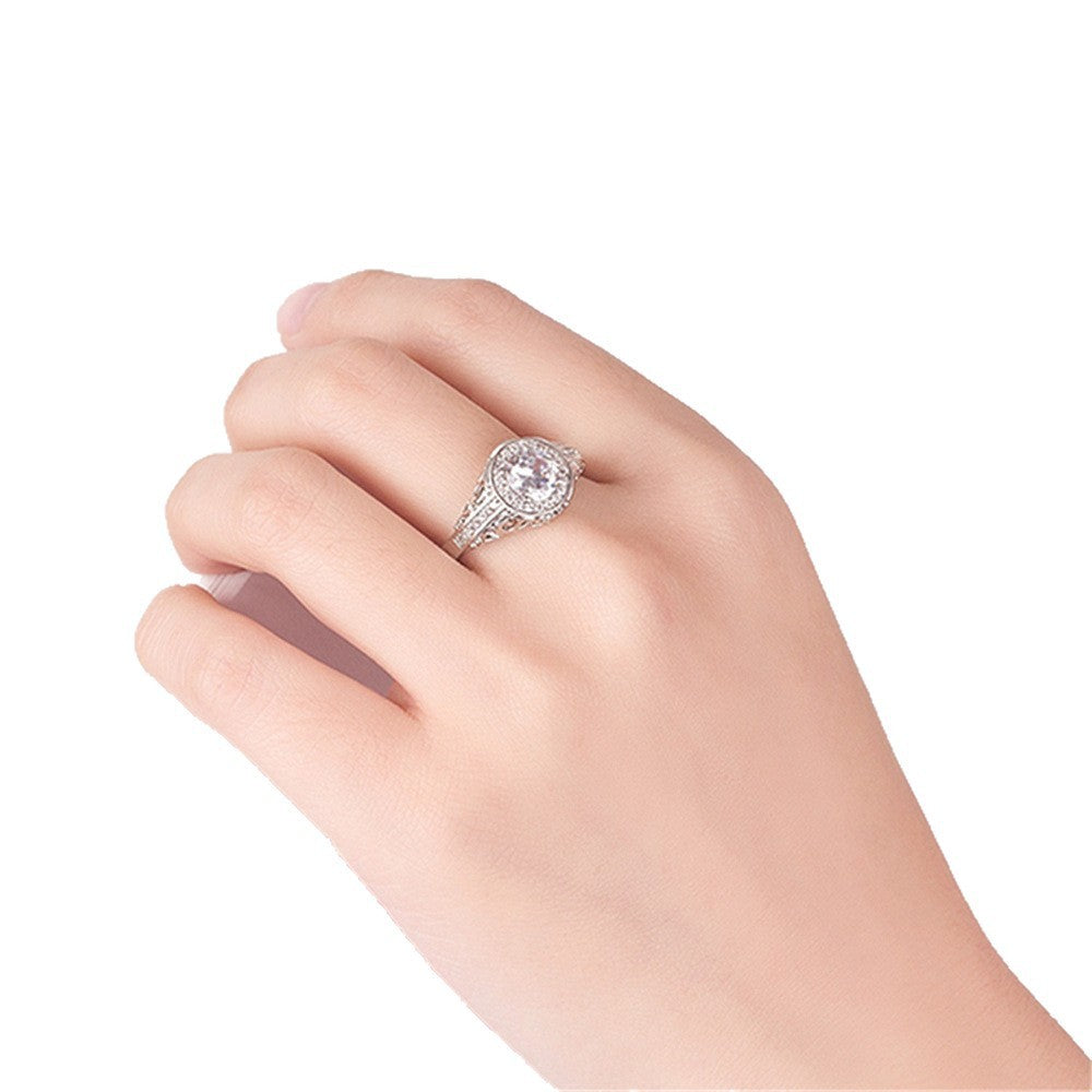 Love Texture White Gold Plated Women's Ring Zircon Full Diamond