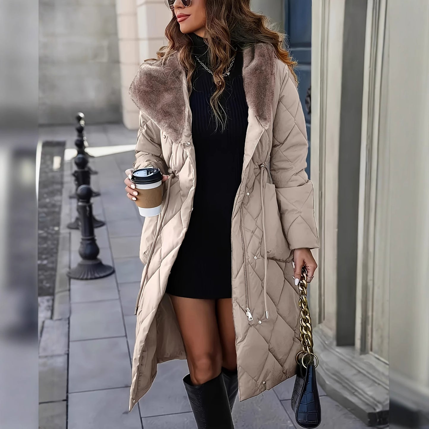 Fashionable Temperament Drawstring Waist Cold Protective Clothing