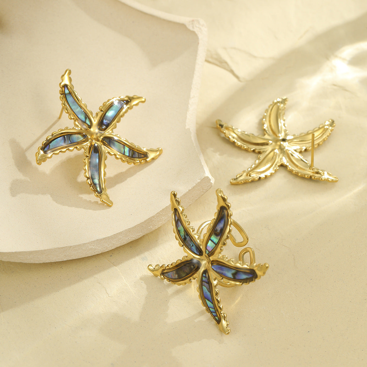 Starfish-shaped Fritillary Stud Earrings Open Ring
