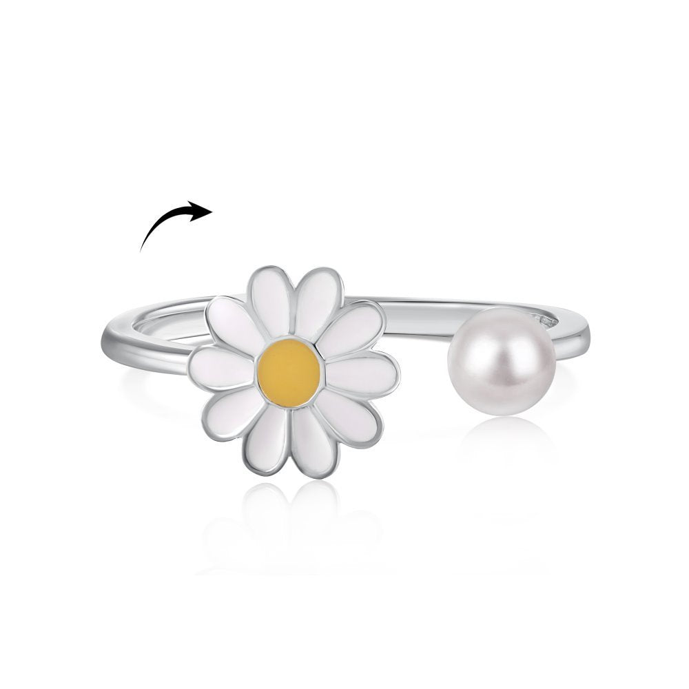 S925 Sterling Silver Flowers Diamond Decompression Rotatable Fashion Ring