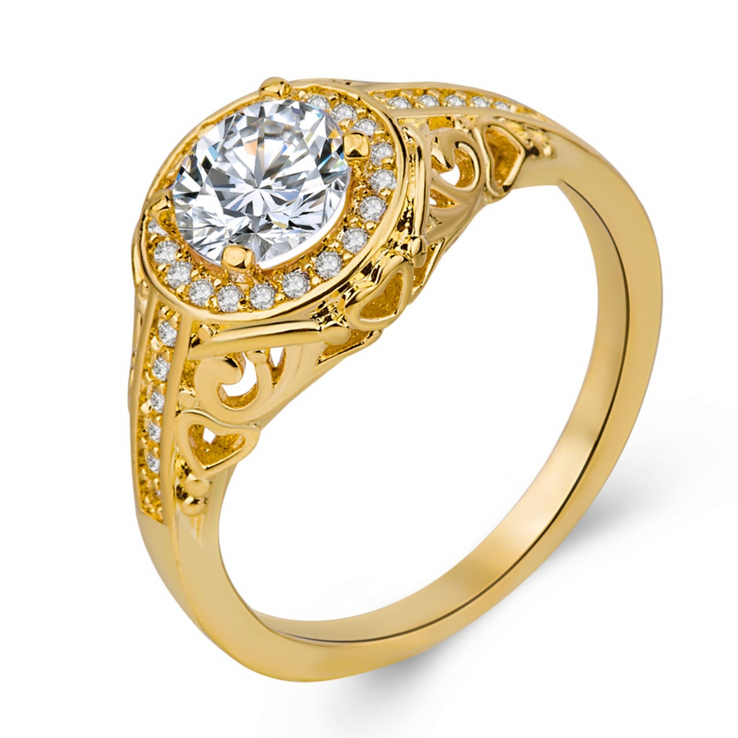 Love Texture White Gold Plated Women's Ring Zircon Full Diamond