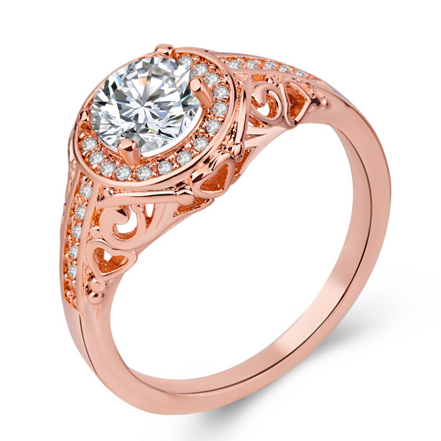 Love Texture White Gold Plated Women's Ring Zircon Full Diamond