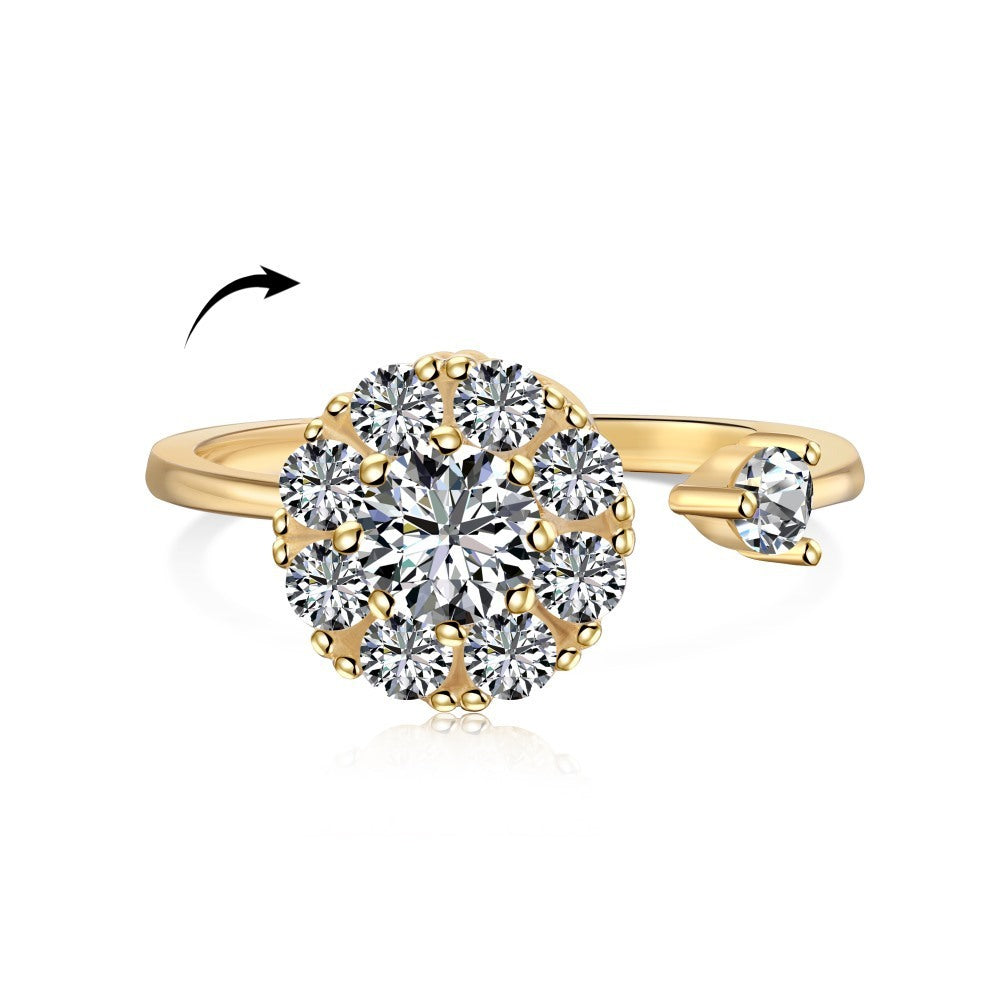 S925 Sterling Silver Flowers Diamond Decompression Rotatable Fashion Ring