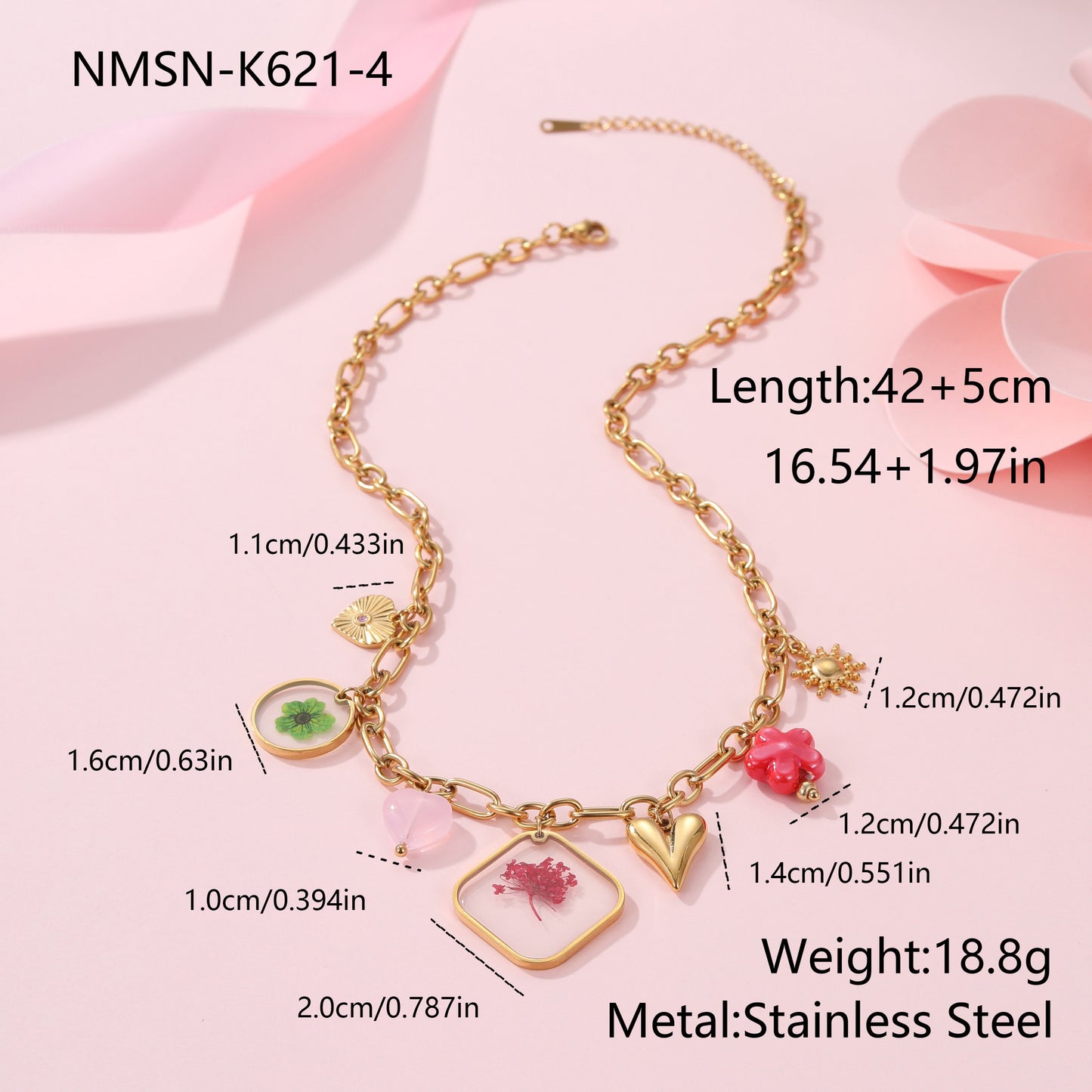 European And American Fashion Epoxy Flower Pendant Stainless Steel Necklace