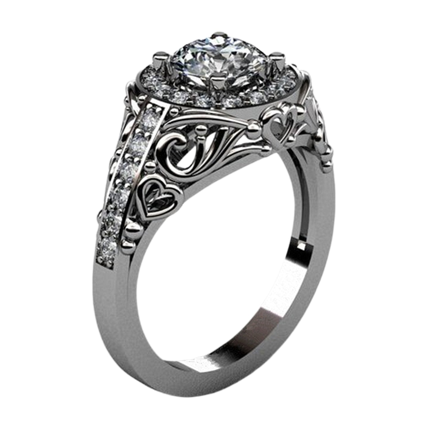 Love Texture White Gold Plated Women's Ring Zircon Full Diamond