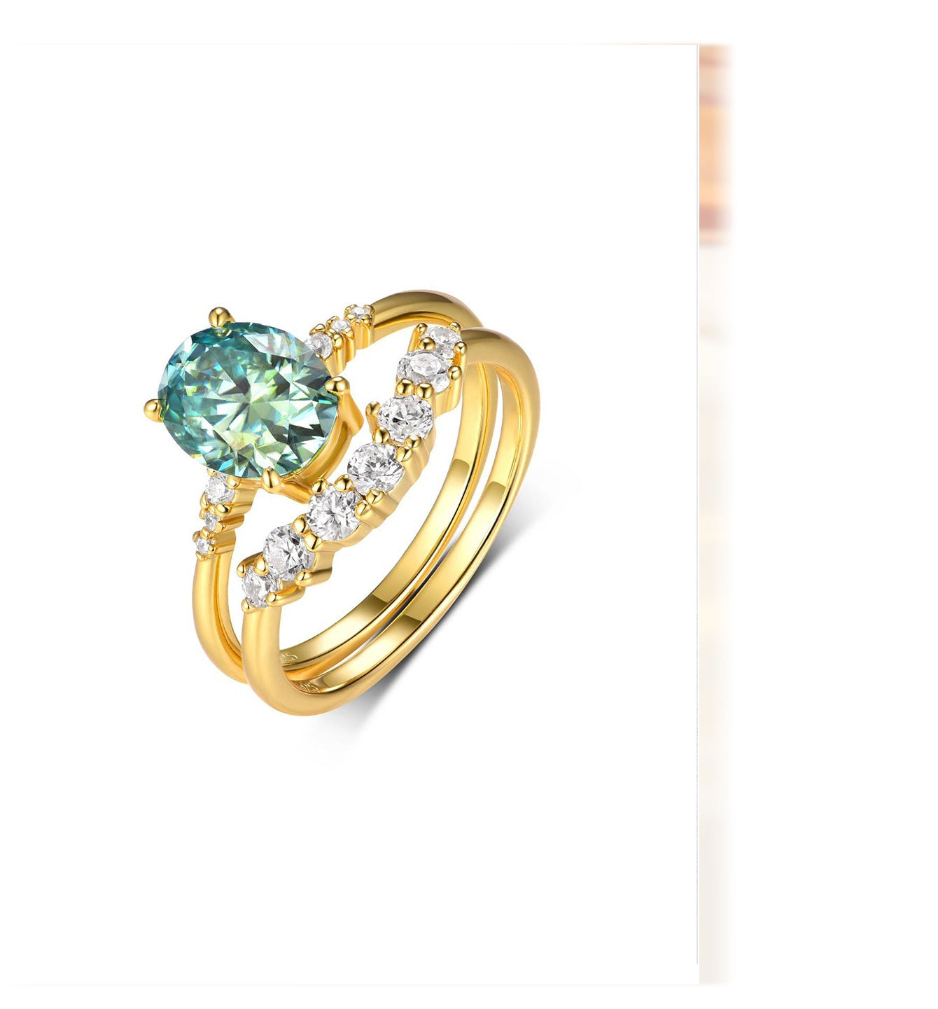 S925 Silver Suit Green Main Stone Moissanite Personality Stacked Ring