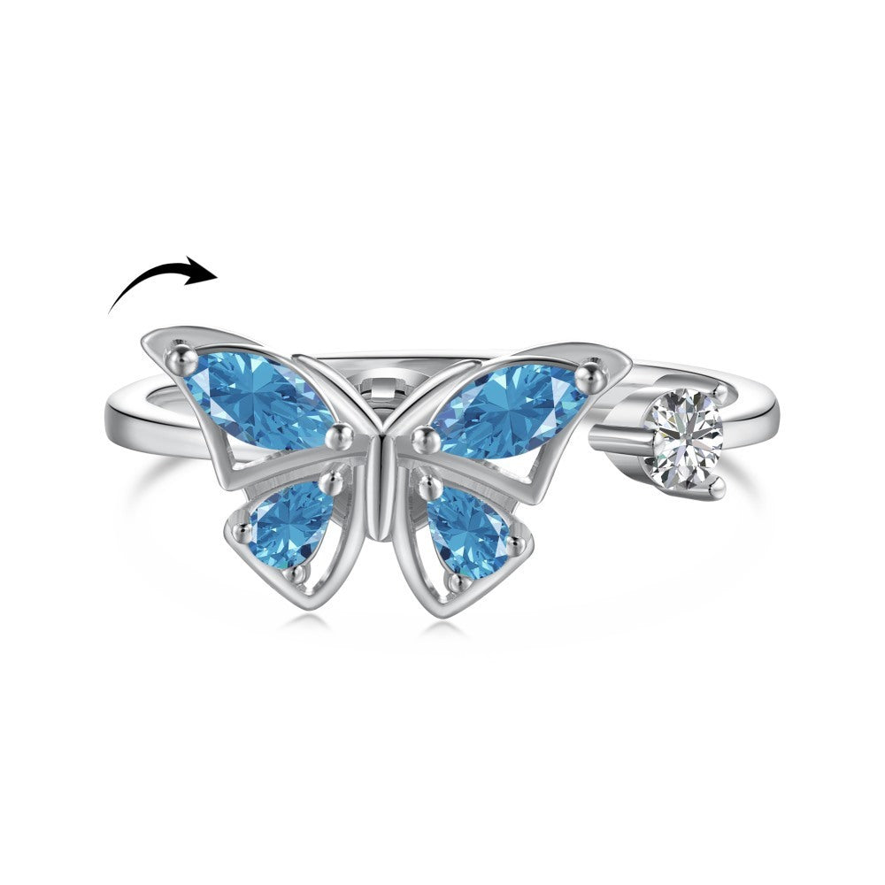 S925 Sterling Silver Flowers Diamond Decompression Rotatable Fashion Ring