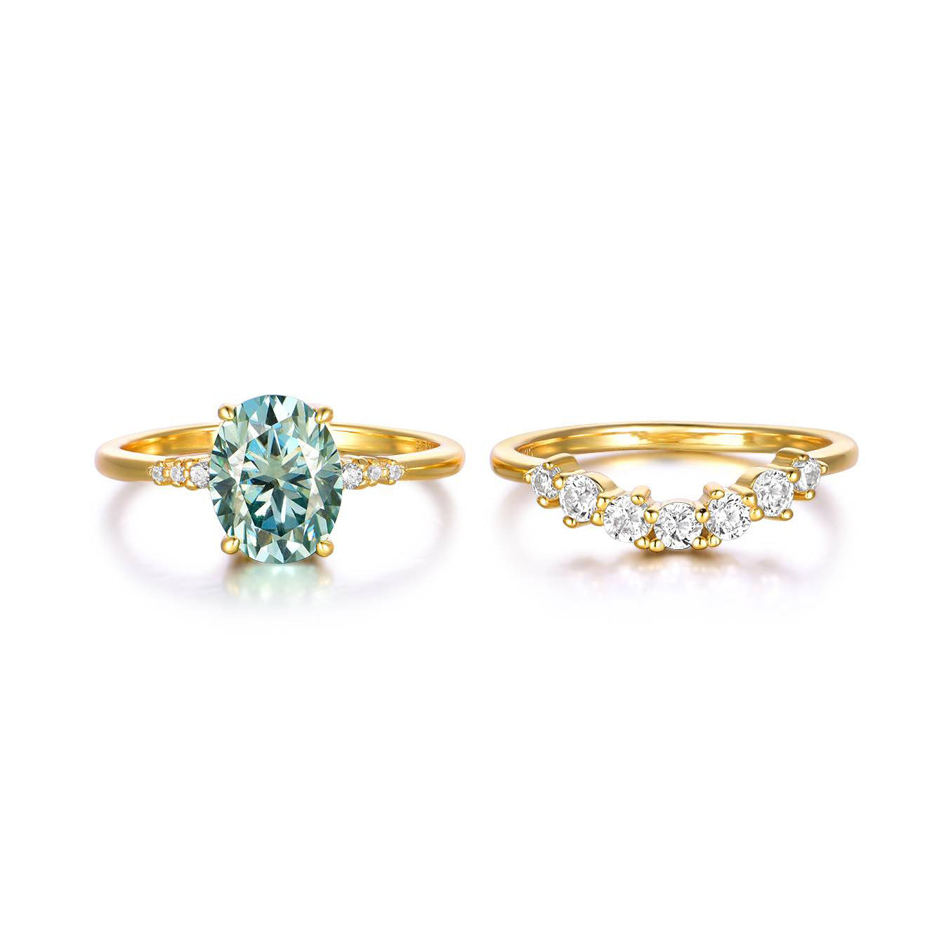 S925 Silver Suit Green Main Stone Moissanite Personality Stacked Ring