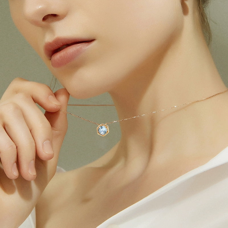 Twelve Birthstone S925 Silver Inlay Multicolor Cultivation Colored Gems Clavicle Chain Simple Necklace