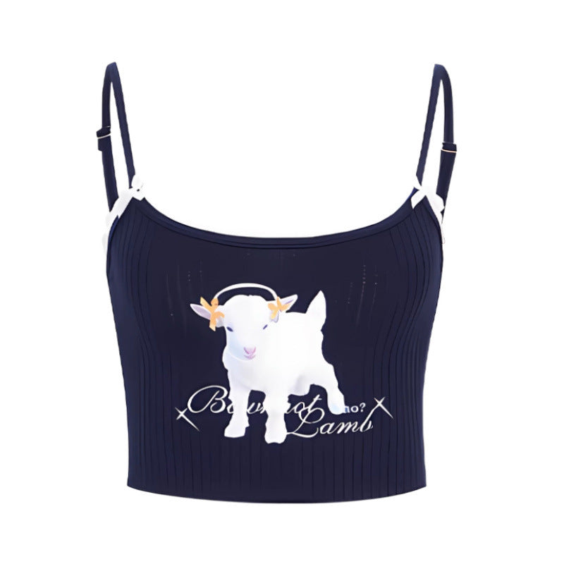Summer Dopamine Cartoon Letters Printed Camisole