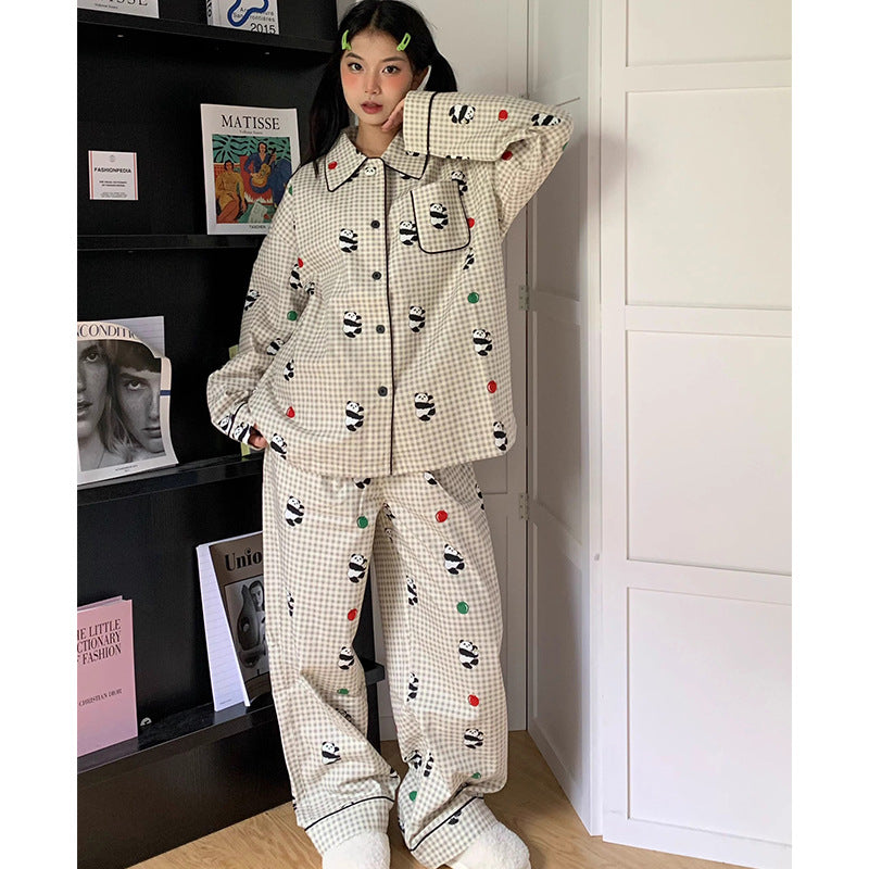 Panda Printing Long-sleeved Pajamas For Women
