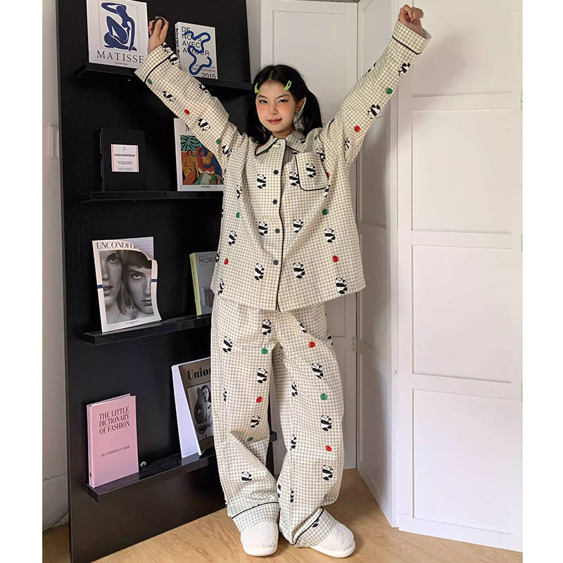 Panda Printing Long-sleeved Pajamas For Women