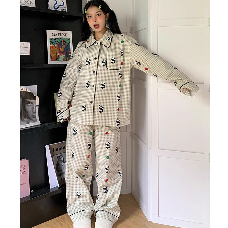 Panda Printing Long-sleeved Pajamas For Women