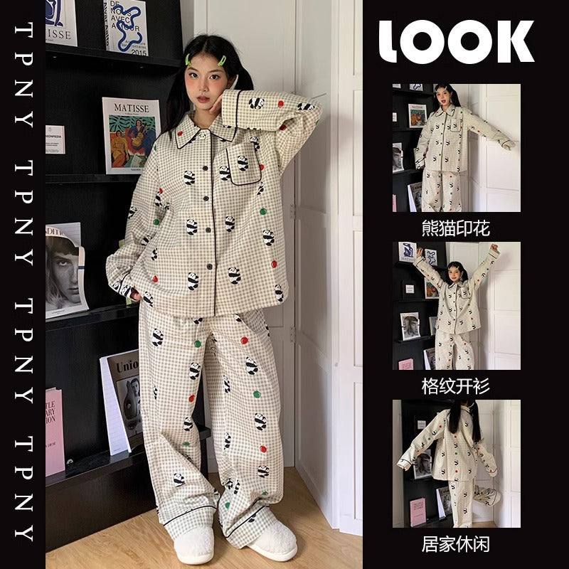 Panda Printing Long-sleeved Pajamas For Women