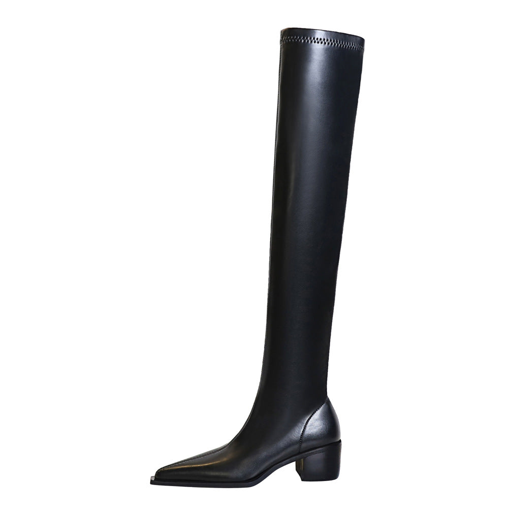 009-22 European And American Fashion Minimalist Chunky Heel High Heel Pointed Toe Sexy