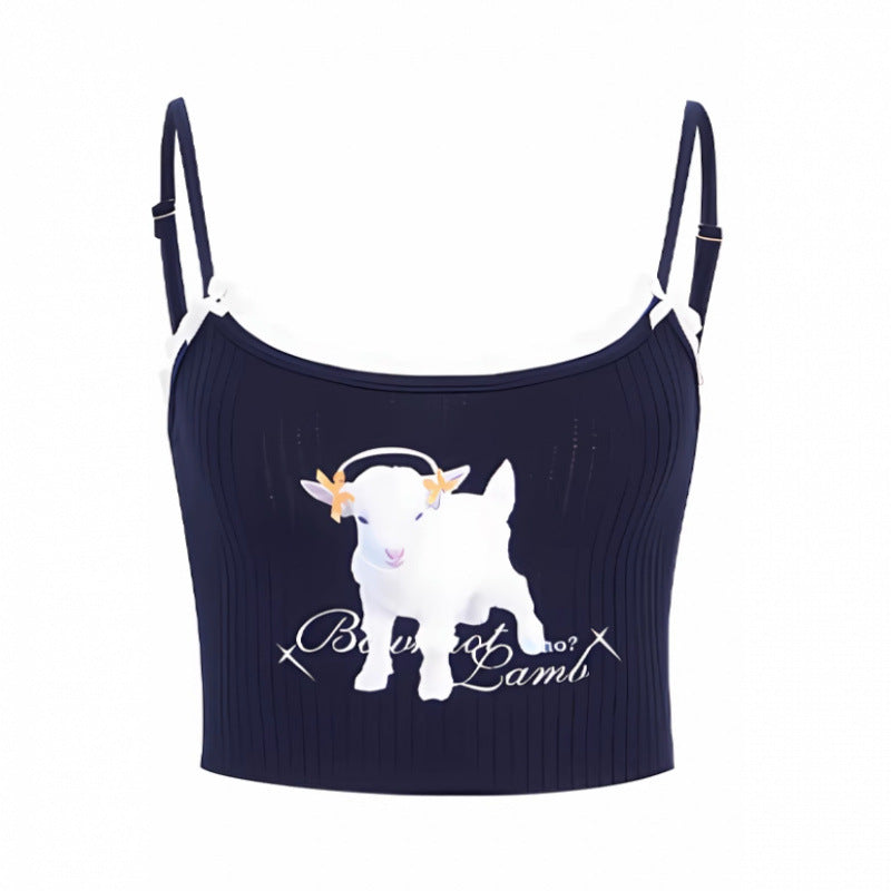 Summer Dopamine Cartoon Letters Printed Camisole