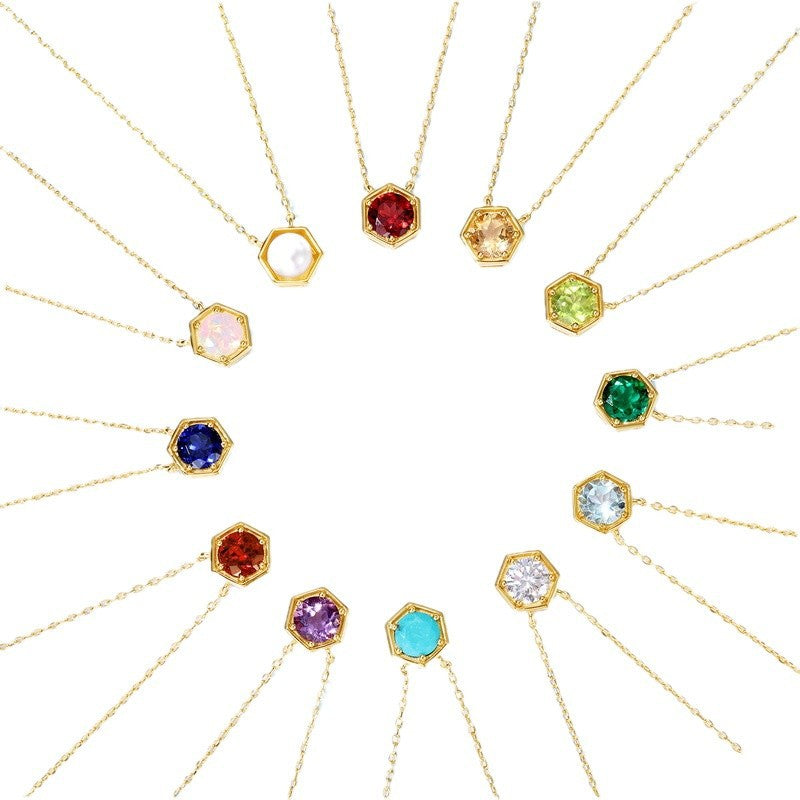 Twelve Birthstone S925 Silver Inlay Multicolor Cultivation Colored Gems Clavicle Chain Simple Necklace