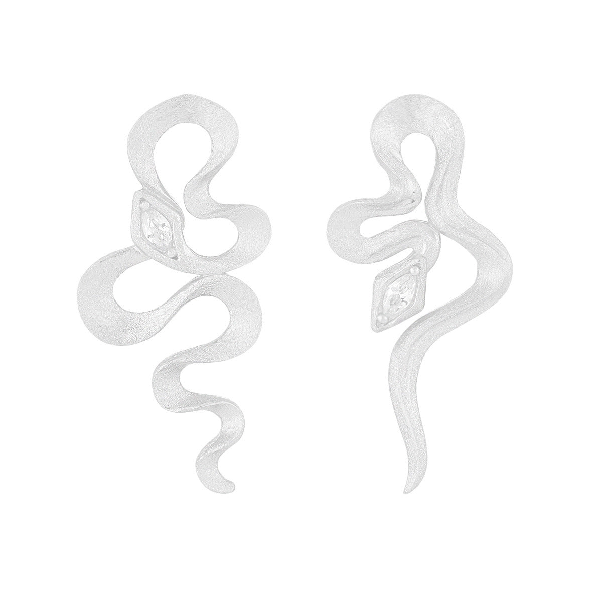 Snake-shaped Texture Inlaid Zircon Stud Earrings Female S925 Sterling Silver Minority All-match