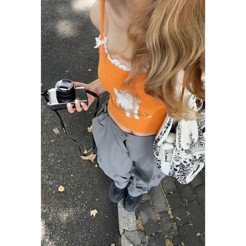 Summer Dopamine Cartoon Letters Printed Camisole