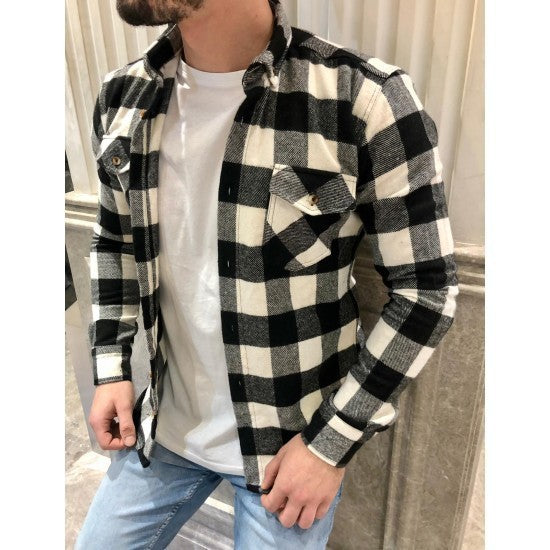 A Long-sleeved Pocket Checked Shirt With A Lapel For Young Men In Autumn And