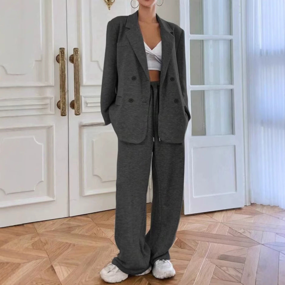 Women's Solid Color Loose Fit Lapel Cardigan Suit Casual