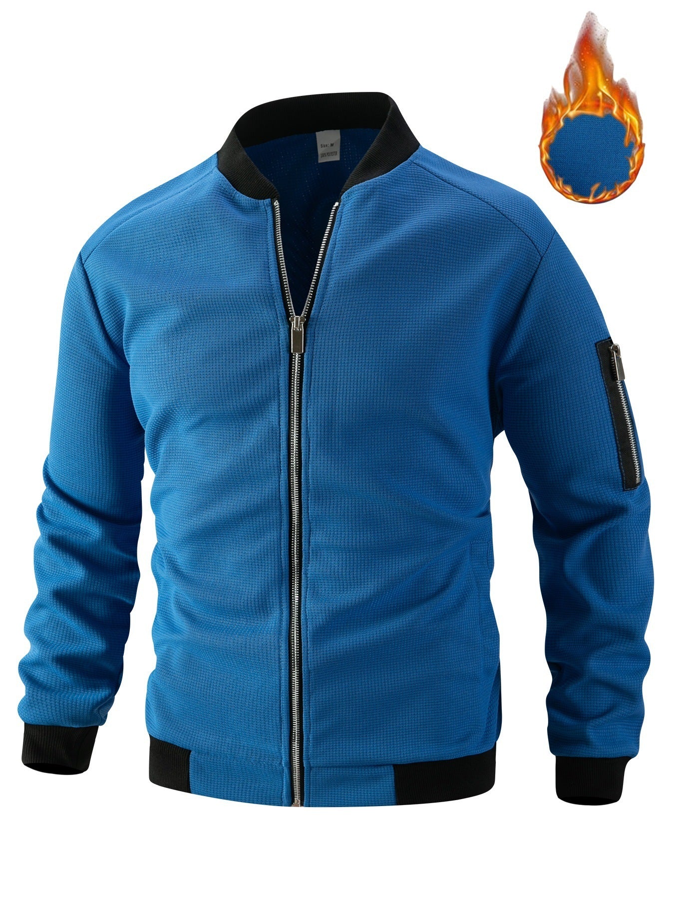 Men's Waffle Solid Color Cardigan Pocket Zipper Thickening Stand Collar Coat