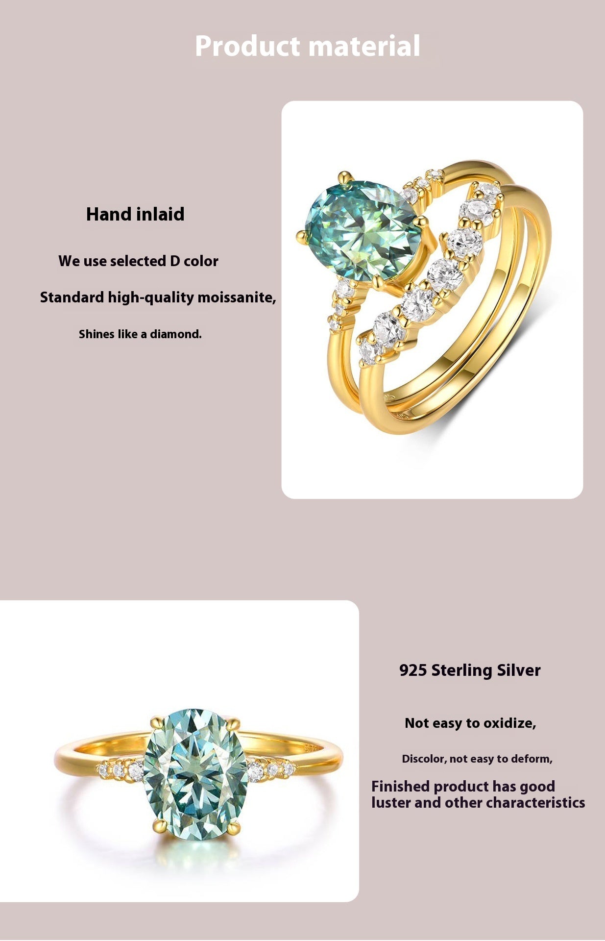S925 Silver Suit Green Main Stone Moissanite Personality Stacked Ring