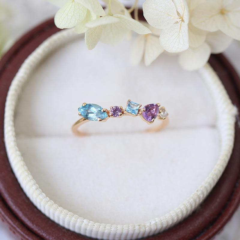 Gold-plated Inlaid Topaz Whiteamethyst Ring Geometric Retro Affordable Luxury