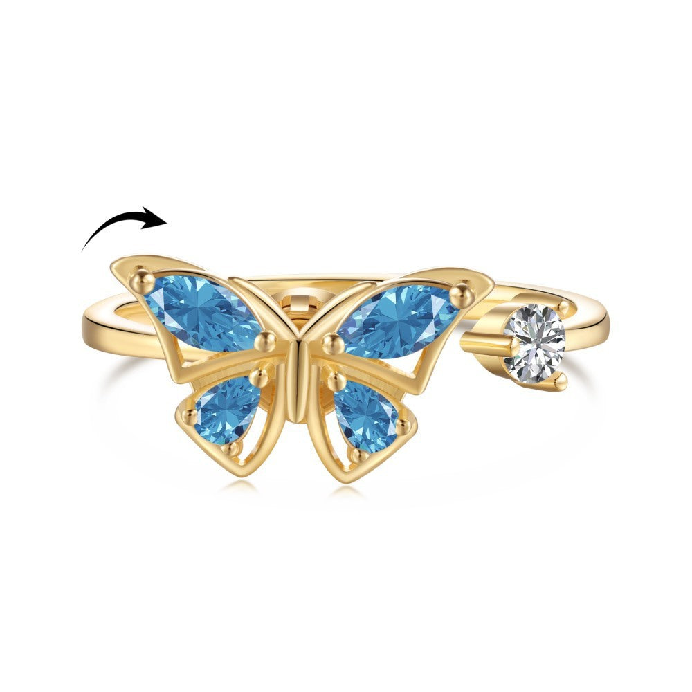 S925 Sterling Silver Flowers Diamond Decompression Rotatable Fashion Ring