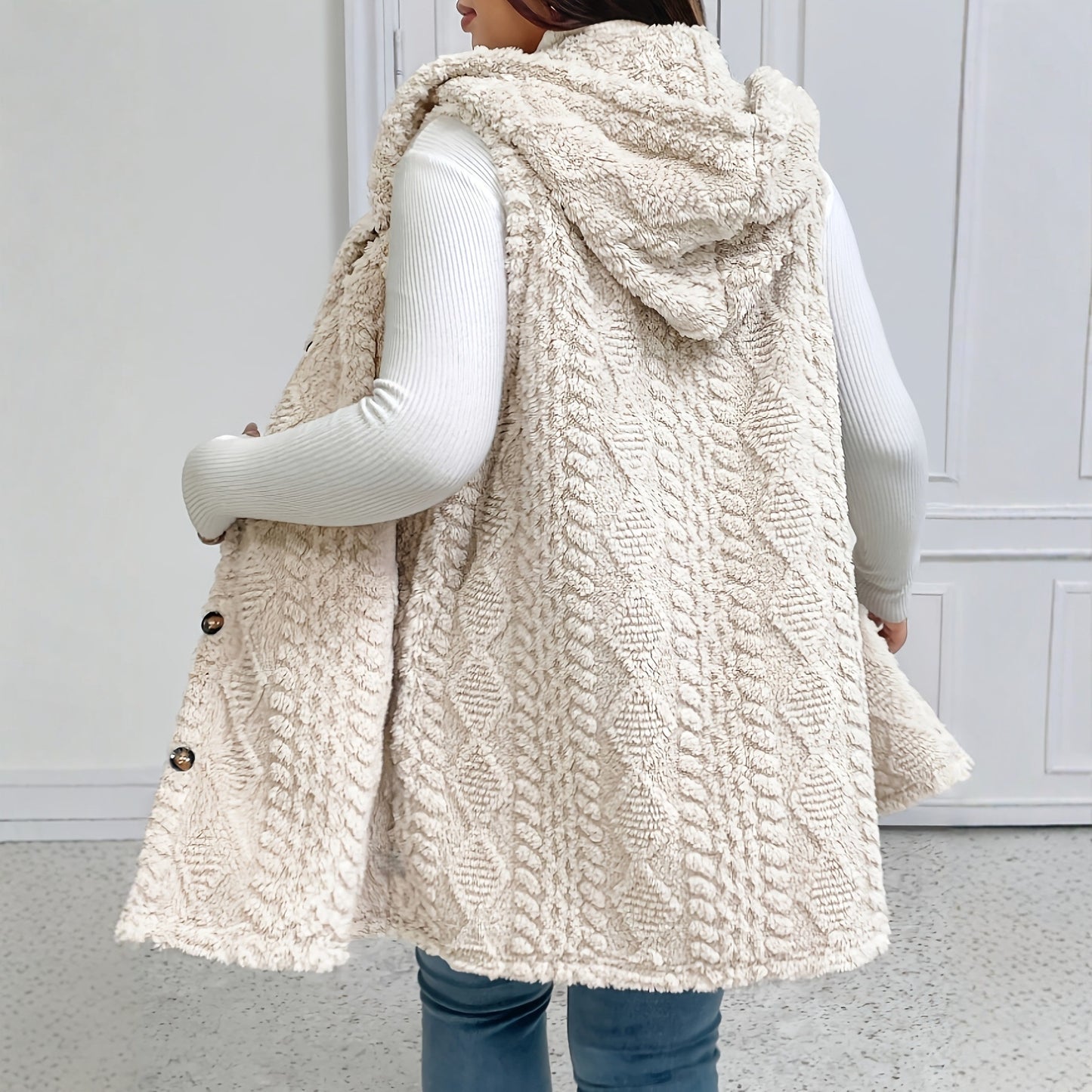 Double-sided Plush Casual Hooded Cardigan Top