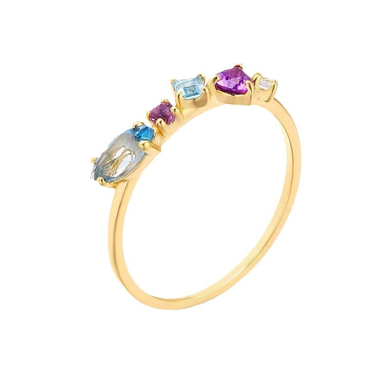 Gold-plated Inlaid Topaz Whiteamethyst Ring Geometric Retro Affordable Luxury