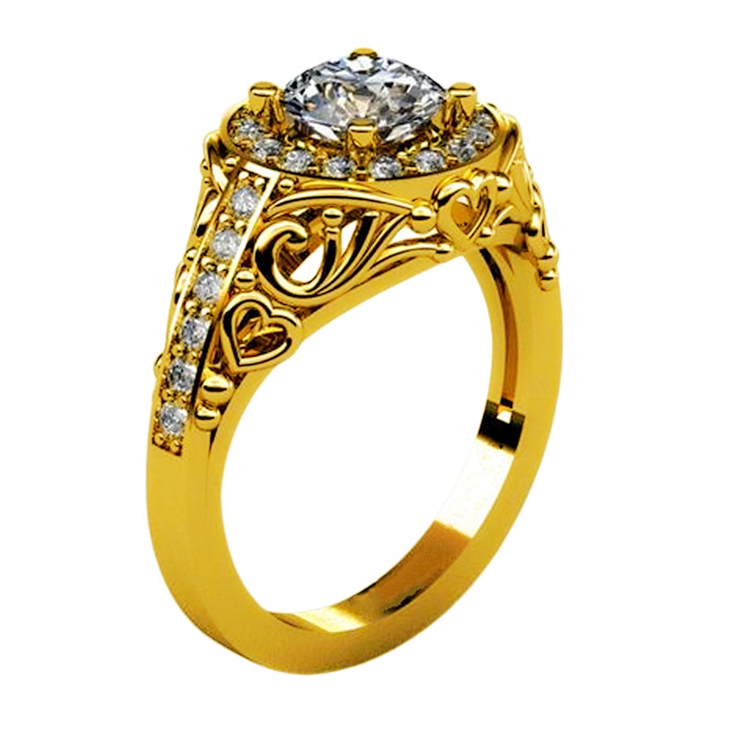 Love Texture White Gold Plated Women's Ring Zircon Full Diamond