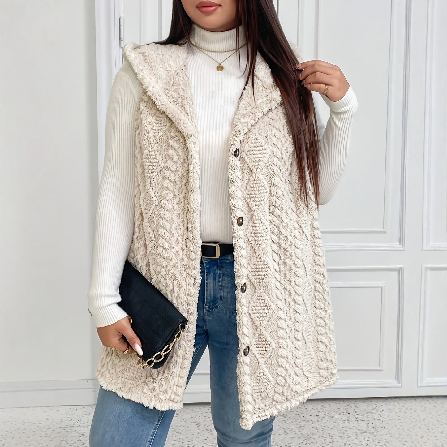 Double-sided Plush Casual Hooded Cardigan Top