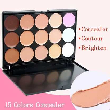 15-Color Waterproof Concealer Palette Pro - Full Coverage Foundation for Acne, Dark Circles, Freckles, Scars, Brightening, Contouring, and Isolation with Free Beauty Egg Brush