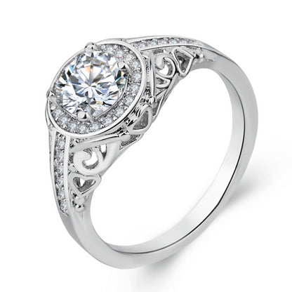 Love Texture White Gold Plated Women's Ring Zircon Full Diamond
