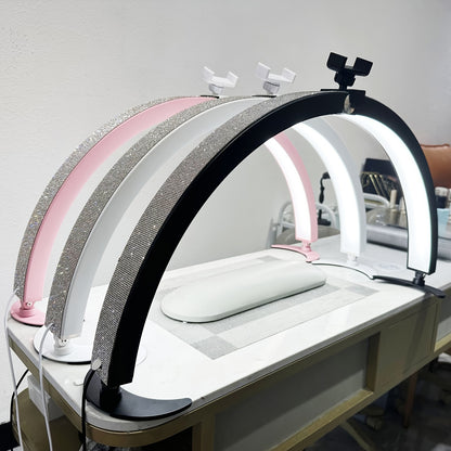 29 "Half-moon Nail Tech Light With Phone Seat, 40W Foldable, Nail Lamp With Wire Controller And Remote, 7 Color Modes, 10 Brightness For Beauty/eyelash Tattoo/crafts,, Black/white/pink