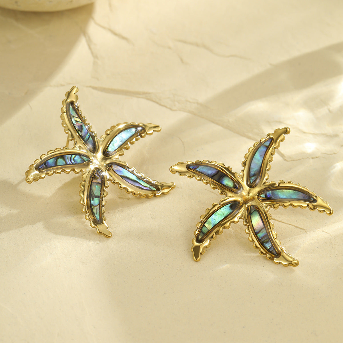 Starfish-shaped Fritillary Stud Earrings Open Ring